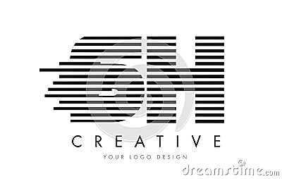 SH S H Zebra Letter Logo Design with Black and White Stripes Vector Illustration