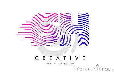 SH S H Zebra Lines Letter Logo Design with Magenta Colors Vector Illustration