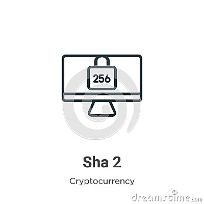 Sha 2 outline vector icon. Thin line black sha 2 icon, flat vector simple element illustration from editable cryptocurrency Vector Illustration