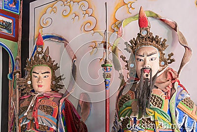 Statues of Zhang Bao,Liao Hua at Wuzhangyuan Zhuge Liang Temple. a famous Historic Site in Baoji, Shaanxi, China. Editorial Stock Photo