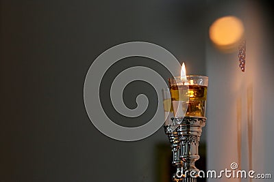 Shabbat candles, oil cups Stock Photo