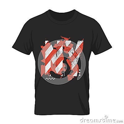 Shabby American flag letters t-shirt emblem illustration mock-up. Vector Illustration