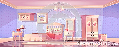 Shabby chic bedroom interior, empty vintage room Vector Illustration