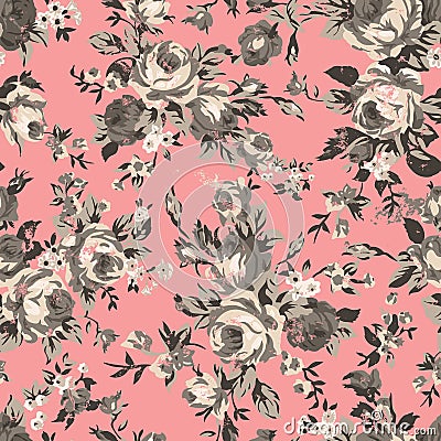 Vintage chintz roses seamless pattern Vector Illustration