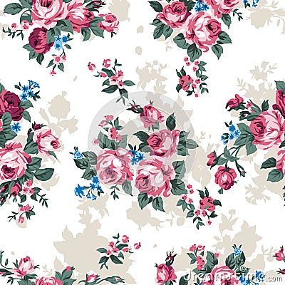 Vintage chintz roses seamless pattern Vector Illustration