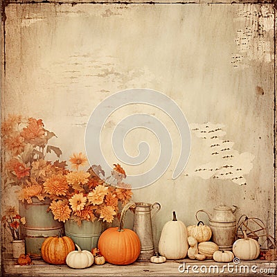 Shabby chic vintage autumn faded background with rustic farm elements Stock Photo