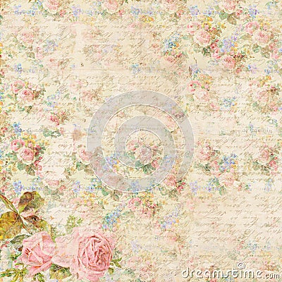 Shabby chic vintage flower background with antique handwriting script Stock Photo