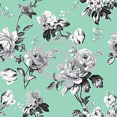 Shabby chic vintage roses seamless pattern Vector Illustration