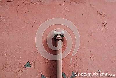 Shabby Plaster Wall Water Pipe Concept Stock Photo