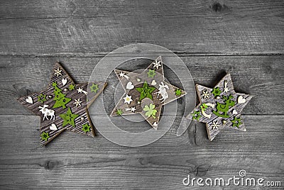 Shabby and vintage apple green and grey wooden christmas decoration with the stars. Stock Photo