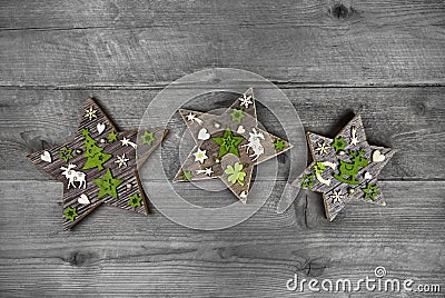 Shabby and vintage apple green and grey wooden christmas decorat Stock Photo