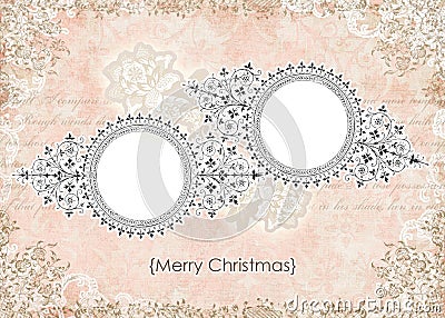 Shabby Vintage Pink Floral Christmas Card Frame Stock Photo