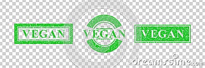 Vector set of realistic isolated rubber stamp of Vegan logo for template decoration and layout covering on the transparent backgro Stock Photo