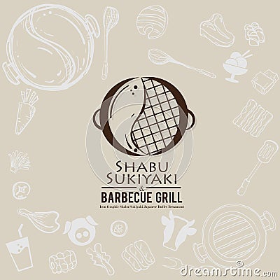 Shabu and gril sign symbol logo food restaurant Vector Illustration