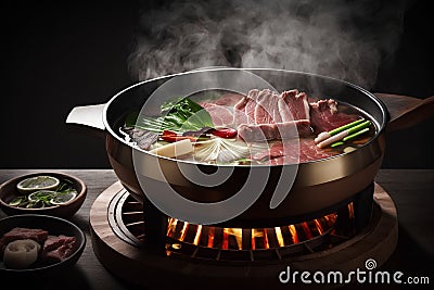 Shabu shabu, japanese hot pot with beef Stock Photo