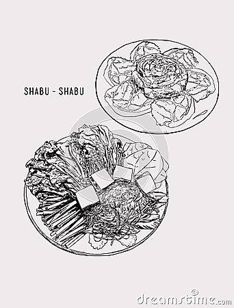 Shabu set objects drawing graphic design objects.pork / vegetab Vector Illustration