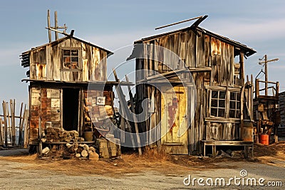 Shack wooden old pallets. Generate Ai Stock Photo