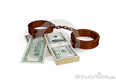 Shackles and dollar pack. Stock Photo