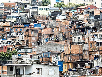 Shacks in the favellas,a poor neighborhood in Sao Paulo, big city in brazil Editorial Stock Photo