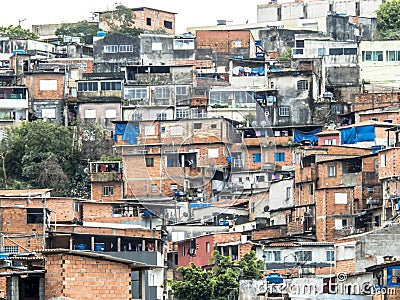 Shacks in the favellas,a poor neighborhood in Sao Paulo, big city in brazil Editorial Stock Photo