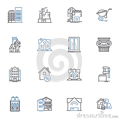 Shacks line icons collection. Rustic, Humble, Tiny, Cozy, Simple, Impoverished, Isolated vector and linear illustration Vector Illustration
