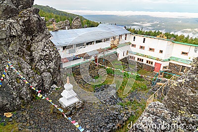 Shad Tchup Ling Buddhist monastery on mountain Kachkanar. Russia Stock Photo