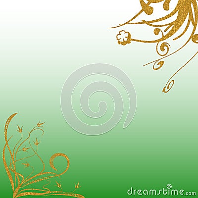Shaded green background gold patterns Stock Photo