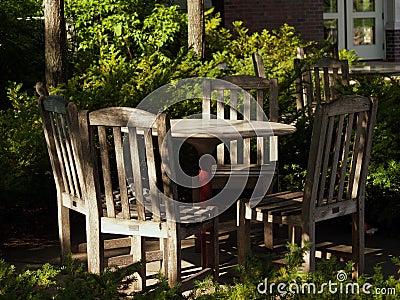 Shaded Outdoor Table & Chairs Stock Photo