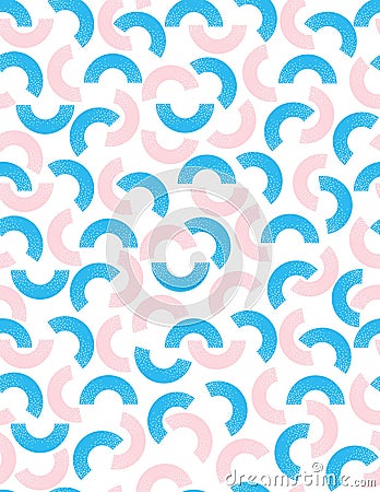 Shaded Pink and Blue Arcs. Abstract Irregular Vector Pattern. White Background. Vector Illustration