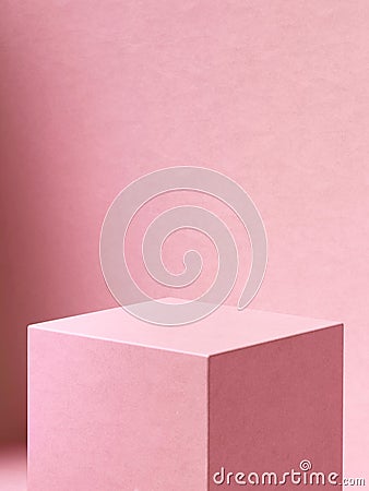 Shaded pink cube pedestal. 3d computer graphic template of displaying place for your products Stock Photo