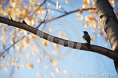 shadow of a crow perched on a tree Stock Photo