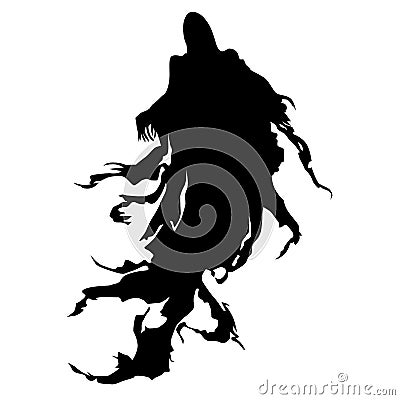 Shadow of flying Satan, devil, Lucifer, flying Demon, death. Black white on a white background. Silhouette Stock Photo