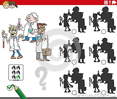 shadow game with cartoon scientists or inventors Vector Illustration