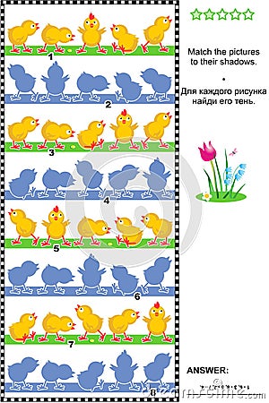 Shadow game with rows of cute spring chicks Vector Illustration