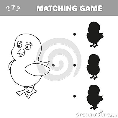 Shadow matching educational game for children. Cartoon chicken Vector Illustration