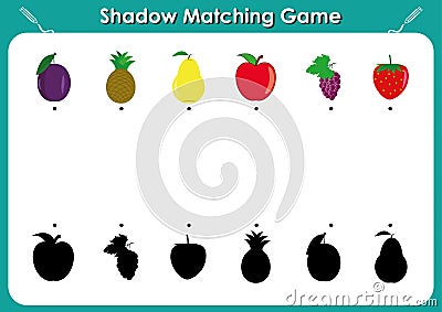 Shadow matching game, activity page for kids. Find the right, correct shadow task for kids preschool, fruits and shadows Stock Photo