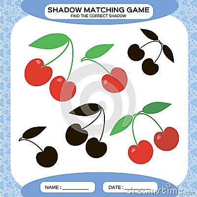 Shadow matching game. Find the correct shadows. Activity page for kids. Kindergarten worksheets by matching colorful Vector Illustration