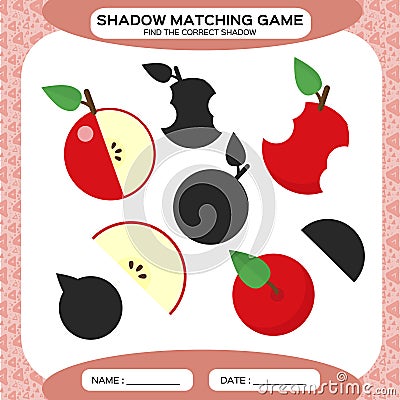 Shadow matching game. Find the correct shadows. Activity page for kids. Kindergarten worksheets by matching colorful Vector Illustration