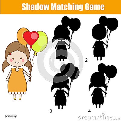 Shadow matching game. Find the right shadow. Kids activity Vector Illustration