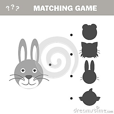 Shadow matching game. Hare with different shadows to find the correct one Vector Illustration