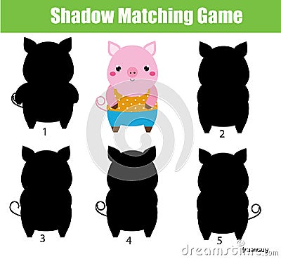 Shadow matching game. Kids activity. Animals theme Vector Illustration