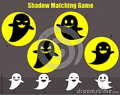 Shadow matching game. Kids activity with ghosts. Halloween theme Vector Illustration