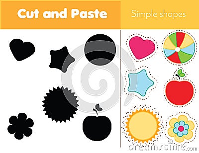 Shadow matching game for toddlers. Learning simple shapes. Educational game for children Vector Illustration
