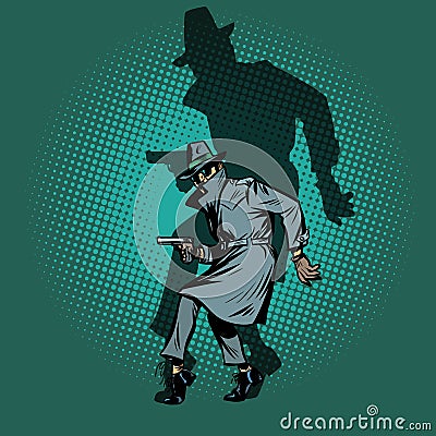 Shadow Noir. detective spy man with gun pose Vector Illustration