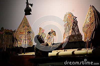 Shadow puppets show is a traditional Indonesian art that mainly develops in Java. Editorial Stock Photo