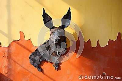 a shadow rabbit formed on a vibrant, textured wall Stock Photo