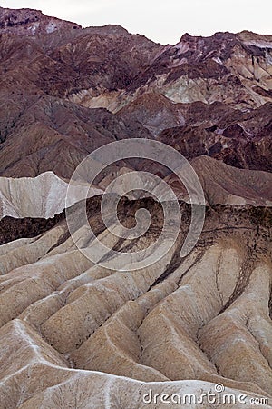 Riples and ridges, Zabriskie Point at dusk, Death Valley, CA Stock Photo