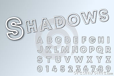 Shadows line alphabet font template. Lines shadow letters and numbers Vector Illustration