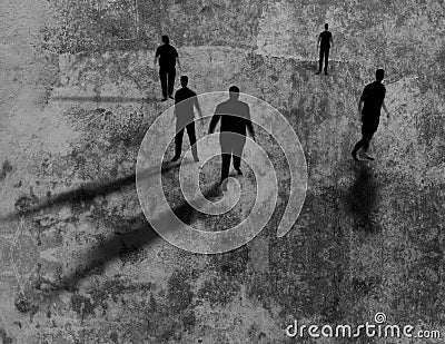 Shadows of men on grungy texture 3d illustration. Stock Photo