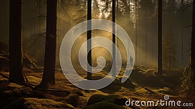 Shadows of Serenity: A Forest's Embrace Stock Photo